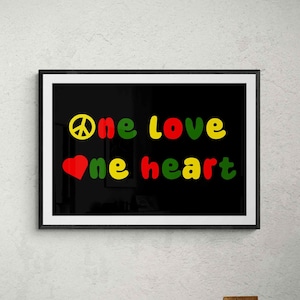 One Love One Heart Print | Reggae Wall Art | Music Lyrics | Concert Gig Poster | A6 A5 A4 A3 A2 A1 | Home Décor | 70s | Jamaica | Typography