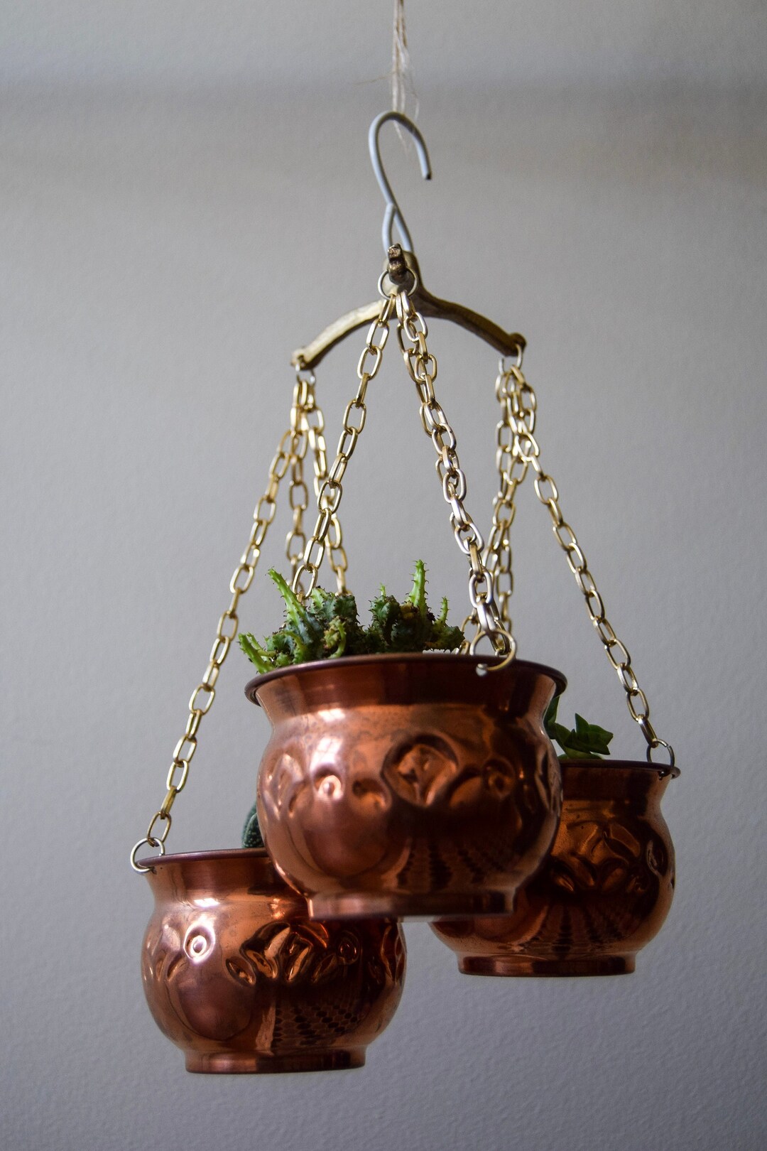 Handcrafted Hanging Copper Planter Pots of 3 Decor Pure Copper Indoor