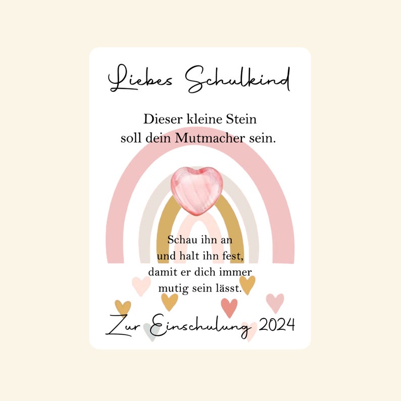 Schulkind 2024 Glücksbringer Geschenk zur Einschulung Schulanfang Schultüte Füllung Schuleinführung Glücksstein Mutmacher Bild 2