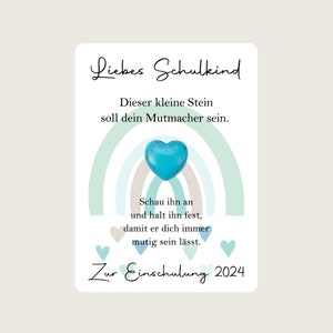 Schulkind 2024 Glücksbringer Geschenk zur Einschulung Schulanfang Schultüte Füllung Schuleinführung Glücksstein Mutmacher Bild 2