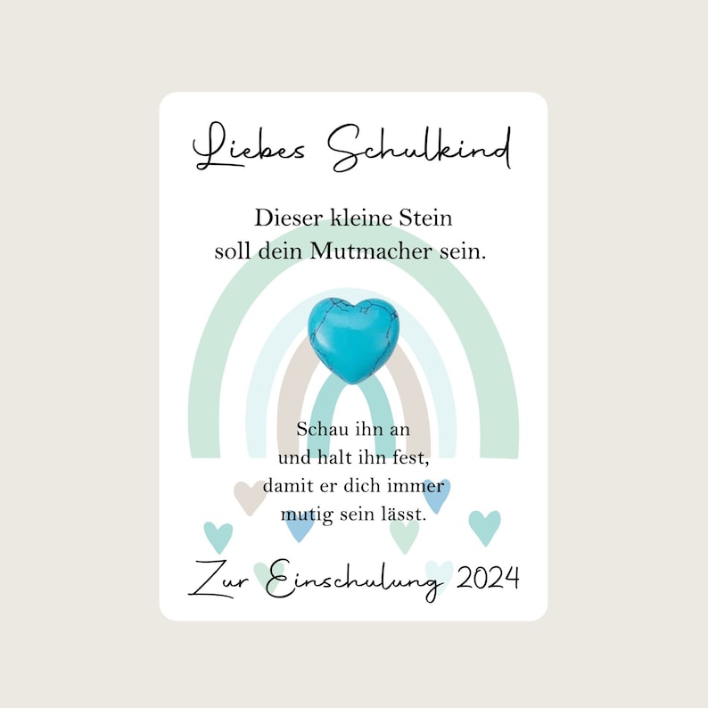 Schulkind 2024 Glücksbringer Geschenk zur Einschulung Schulanfang Schultüte Füllung Schuleinführung Glücksstein Mutmacher Bild 2