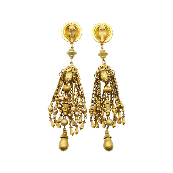 Vintage Claire Deve Long Gold Tone Earrings - image 6