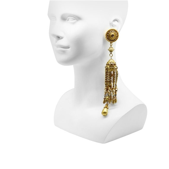 Vintage Claire Deve Long Gold Tone Earrings - image 4