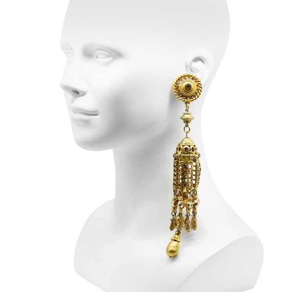 Vintage Claire Deve Long Gold Tone Earrings - image 2