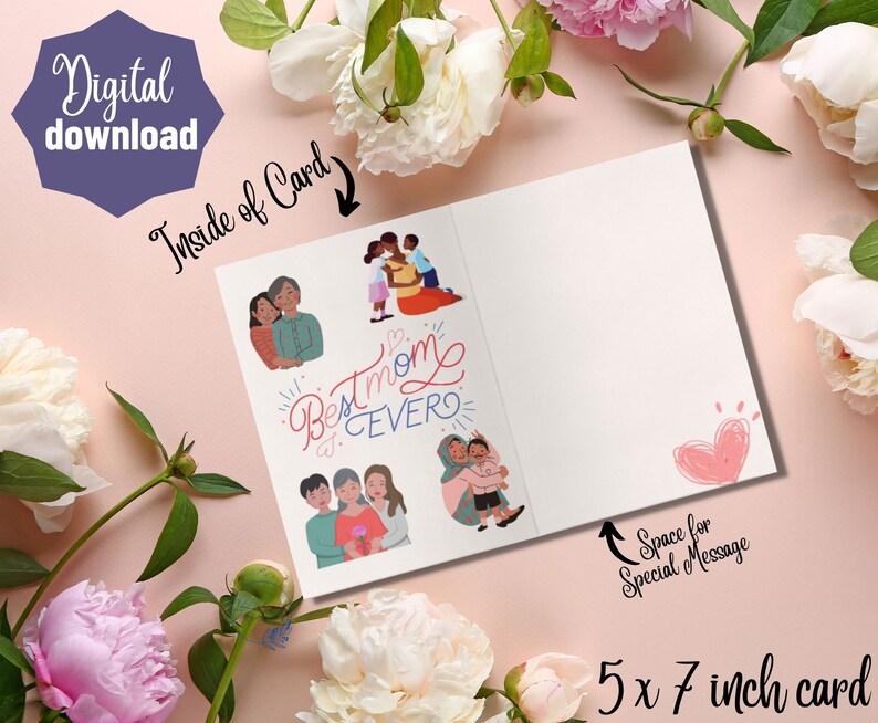 Printable Mother's Day Greeting Card Instant Download 5x7 Inch Card for ...