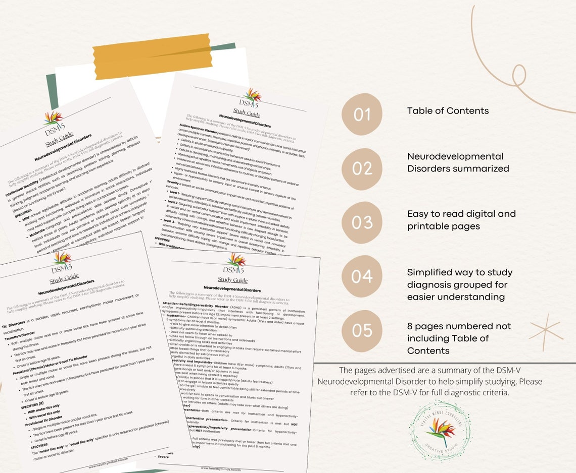 8 Printable Pages Instant Download Neurodevelopmental Diagnosis Study ...