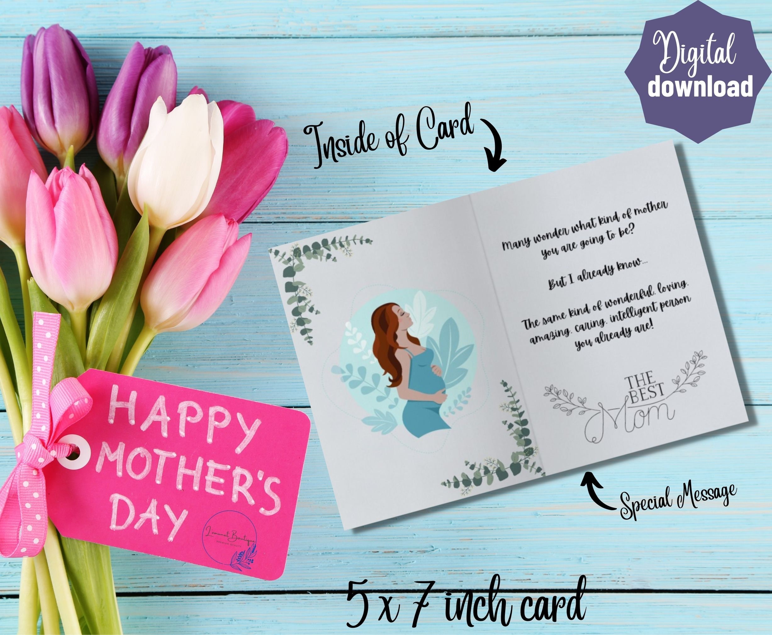 Printable Mother's Day Greeting Card Instant Download 5x7 Inch Card ...
