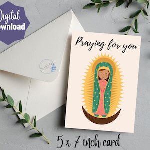 Afdrukbaar bidden voor je wenskaart Instant Download 5x7 inch kaart, Maagd Maria, Virgen de Guadalupe, religieuze wenskaart, blanco