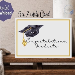 Tarjeta de felicitación de graduación imprimible Descarga instantánea de tarjeta de 5x7 pulgadas para la celebración de la graduación, ceremonia de graduación, ¡Felicitaciones al graduado!