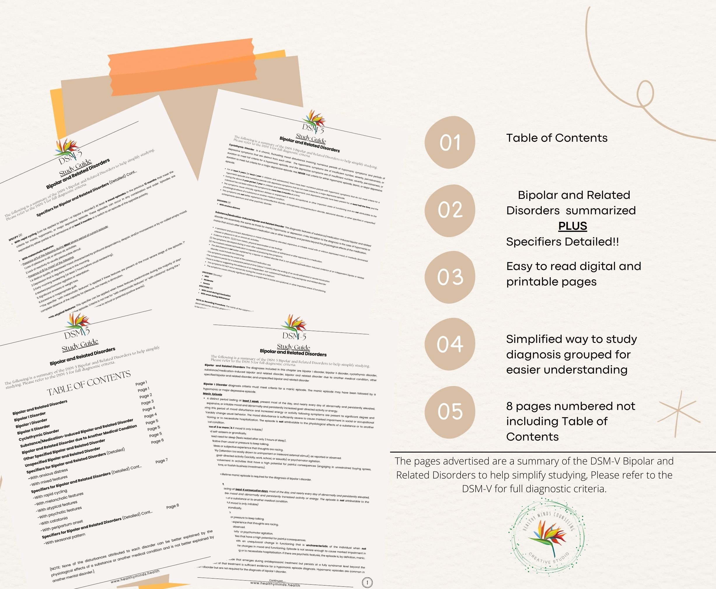 9 Printable Pages Instant Download Bipolar and Related Disorders Study ...