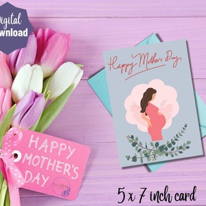 Tarjeta de felicitación imprimible del Día de la Madre Descarga instantánea de tarjeta de 5x7 pulgadas, Feliz Día de la Madre para futuras madres embarazadas, La mejor mamá
