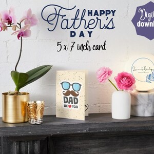 Druckbare Vatertags-Grußkarte Sofortiger Download 12 x 7 Zoll Karte für Urlaub, Vatertags-Schnurrbart-Karte, Papa, wir lieben dich, Blank Space