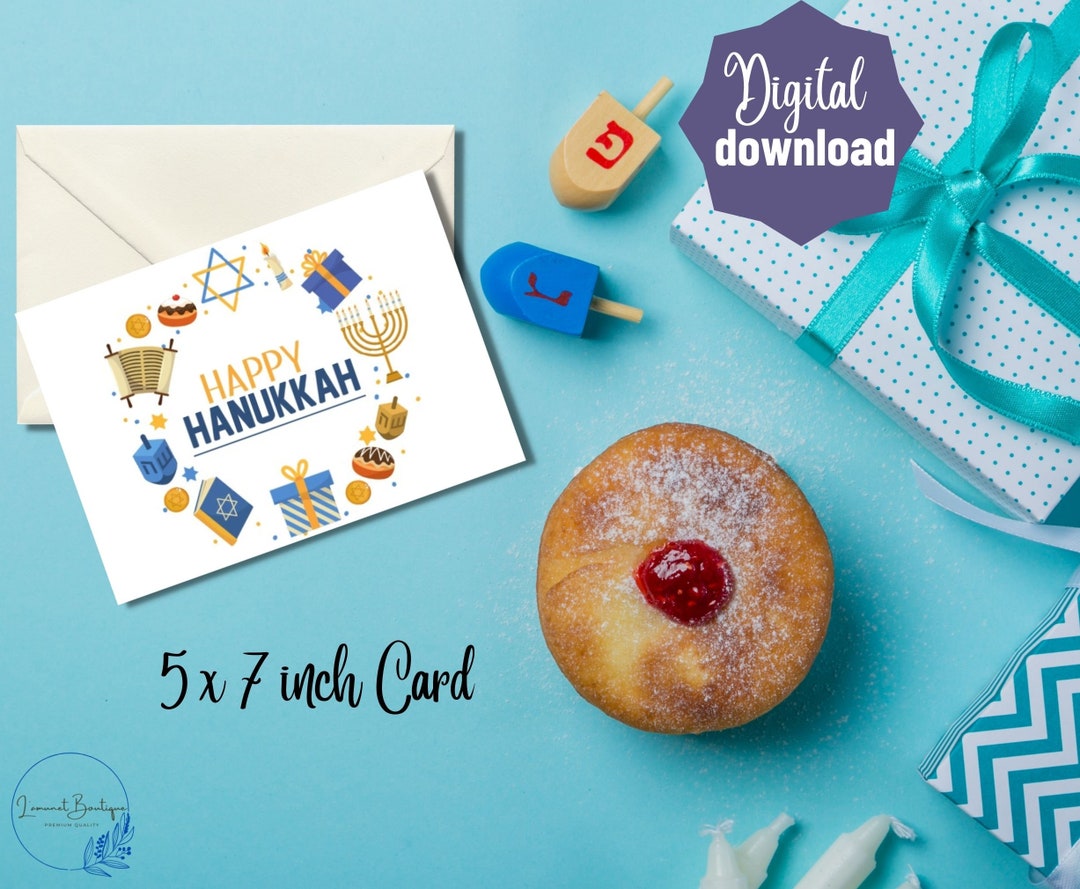 Printable Happy Hanukkah Greeting Card Instant Download 5x7 Inch Card ...