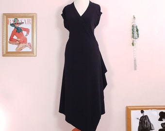 Vintage Laura Ashley Black Beaded Wrap Dress Midi - Size 14/16 LBD