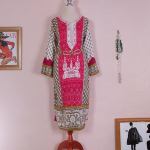 Vintage 1980s Bohemian Cotton Kaftan Retro Boho Women&#39;s Caftan Pink Oversize