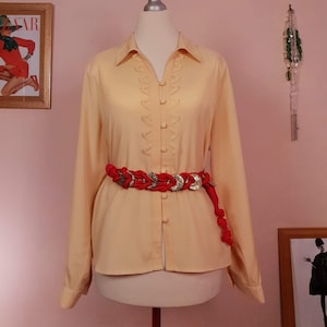 Vintage 1980s Yellow Blouse Top Shirt Top Oversize Retro