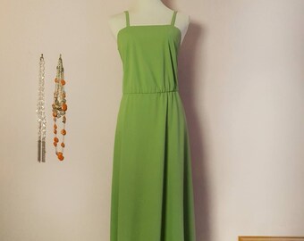 Vintage Green Maxi Dress 1970s- Size 12 Long Gown