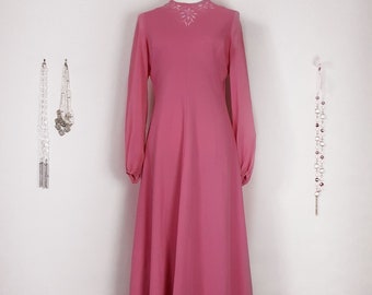 Gorgeous 1970s Vintage Pink Maxi Dress - Size 14