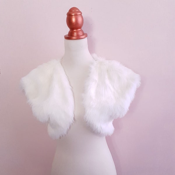 Vintage White Faux Fur Gilet Bolero 1990s Size 10/12