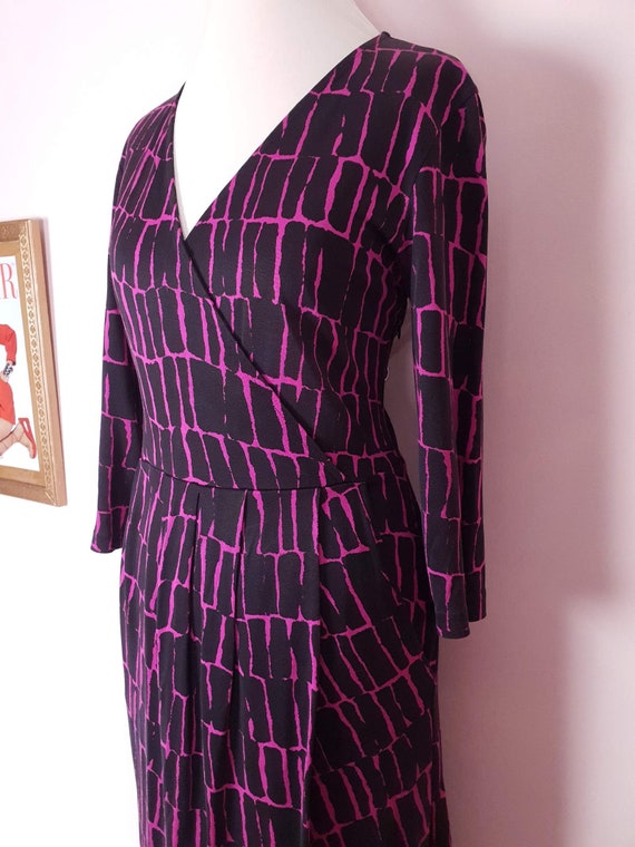 Jaeger Black and Pink Dress Midi Abstract Print S… - image 6