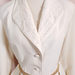 1980’s vintage fuchsia and cream textured woven jacket with rhinestones stone buttons