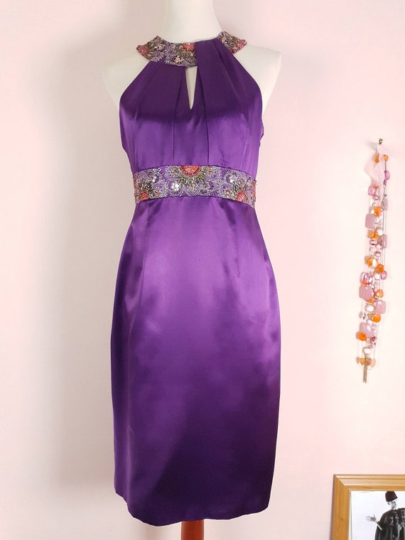 monsoon purple silk dress Long Sleeve Satin Midi Dress Purple