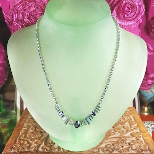 Vintage 1950s Aurora Borealis Rhinestone Necklace 17&quot; Blue Green Mid-Century