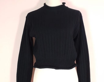 Vintage 1980s Black Knit Jumper Size 12 Pullover Sweater