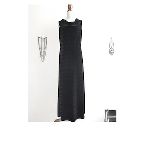 Vintage Black Velvet Dress 1980s Evening Cocktail Party Maxi  - Size 14