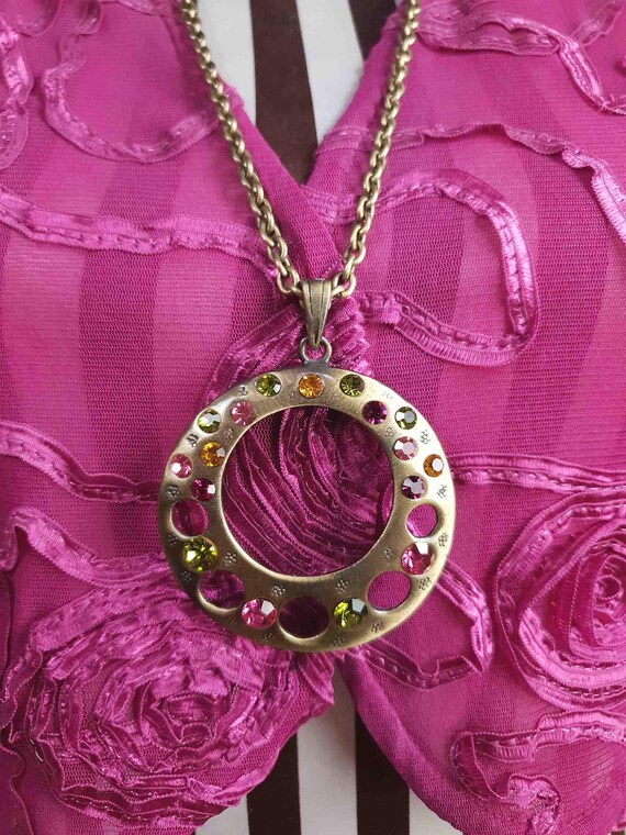 Vintage Boho Rhinestone Pendant Necklace Y2K Bohemian - Etsy