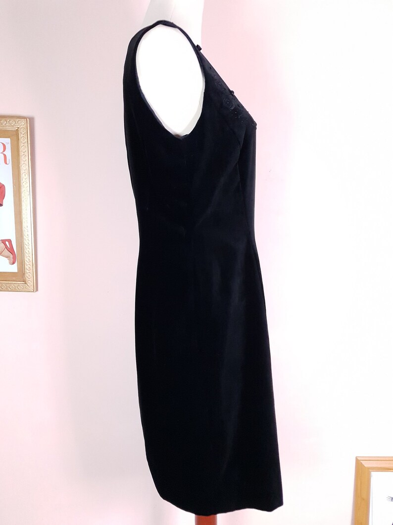 1990S Vintage Laura Ashley Black Velvet Embroidered Dress Size 12/14 image 7