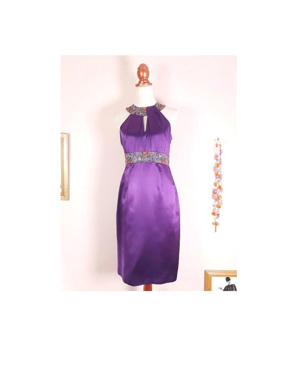 Vintage Monsoon Purple Silk Halter Dress Midi Embroidered Beaded - Size 10  - Etsy