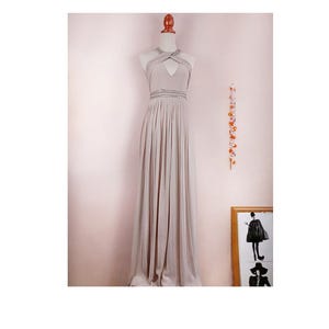 Vintage Pale Beige Chiffon Evening Gown Dress Rhinestone Cocktail Party - Size 10