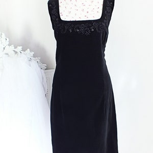 1990S Vintage Laura Ashley Black Velvet Embroidered Dress Size 12/14 image 1