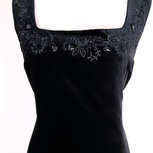 1990S Vintage Laura Ashley Black Velvet Embroidered Dress Size 12/14 image 4