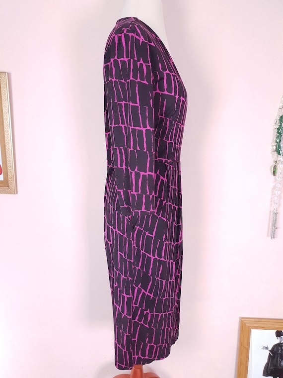 Jaeger Black and Pink Dress Midi Abstract Print S… - image 9