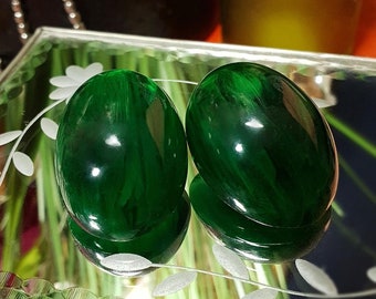 Pendientes de baquelita verde vintage 1930s/40s mármol francés ovalado abovedado grande - raro