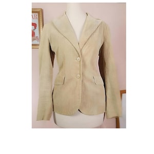 Vintage 90s Tan Cord Jacket Blazer Ladies Retro Corduroy Size 12/14 Women&#39;s