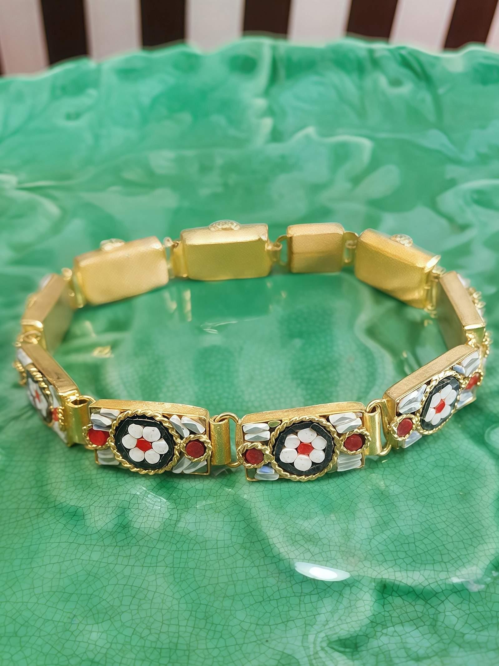 Bracelet Micro Mosaïque Doré Italie - Occasion