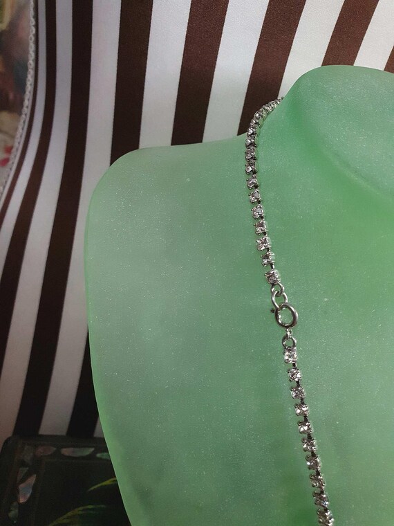Collier Ras Du Cou Vintage Années 60 - Rivière De Strass Sur Métal Rhodié - Longueur 42cm