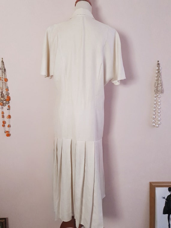 Vintage 1980s Alexon Cream Drop Waist Pleat Dress - image 6
