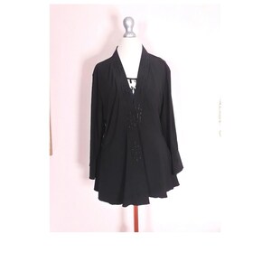 Vintage 90er Black & White Top Strickjacke Cardigan Abstrakt Print Perlen Gr.20
