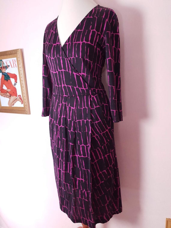 Jaeger Black and Pink Dress Midi Abstract Print S… - image 5