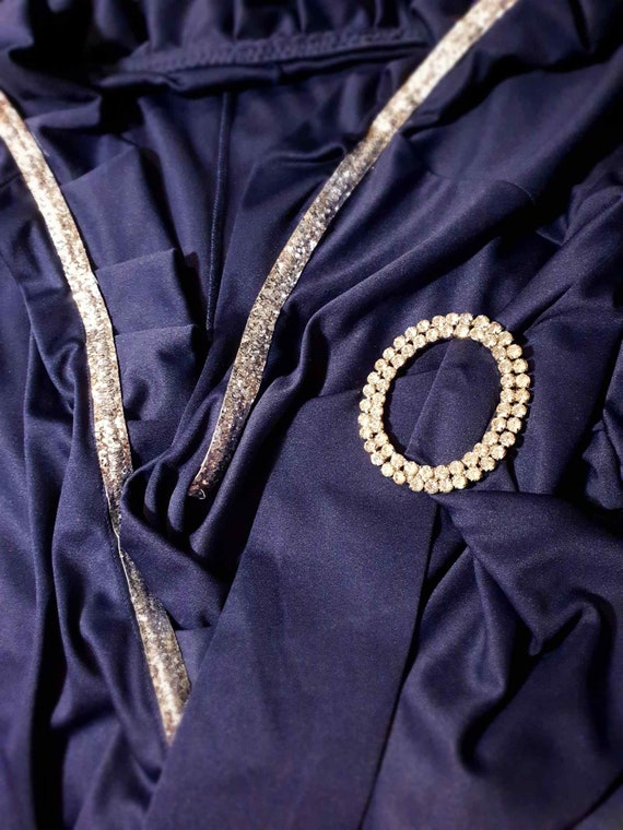 Elegant 1970s Navy Blue Vintage Evening Gown Rhin… - image 8