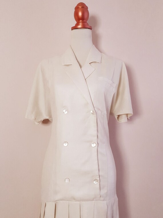 Vintage 1980s Alexon Cream Drop Waist Pleat Dress - image 3