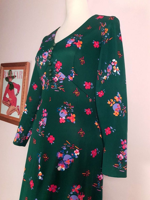 Vintage 1970s Pretty Floral Green Maxi Dress - Si… - image 6