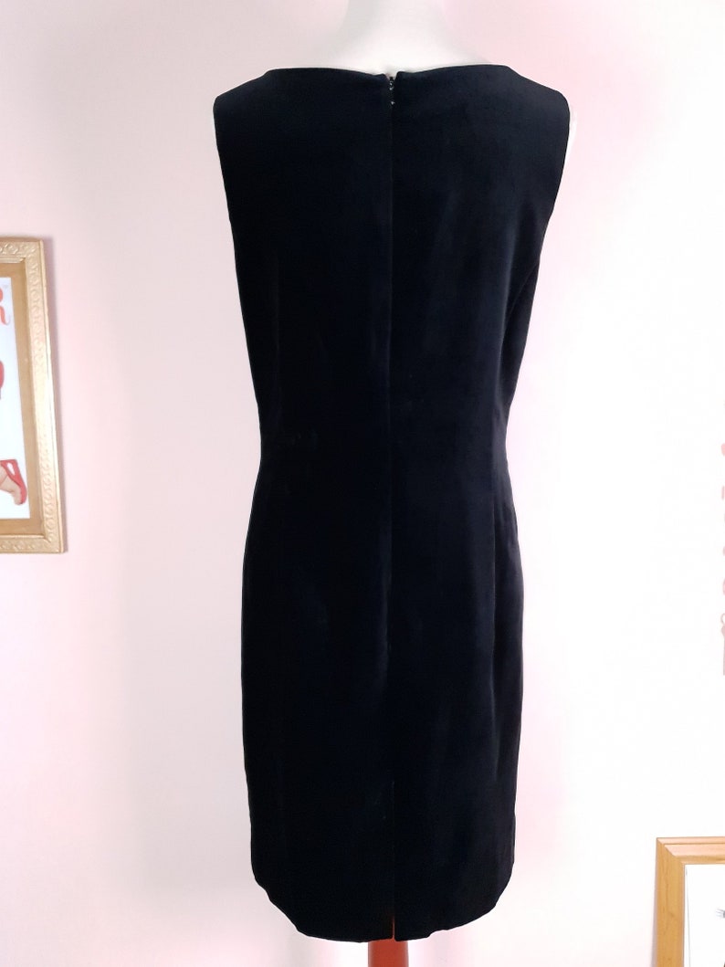 1990S Vintage Laura Ashley Black Velvet Embroidered Dress Size 12/14 image 8