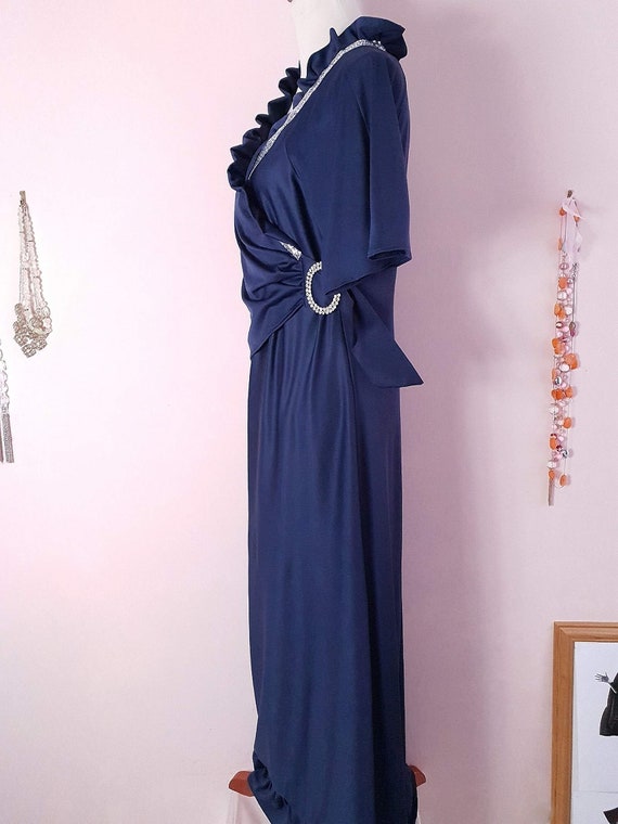 Elegant 1970s Navy Blue Vintage Evening Gown Rhin… - image 6