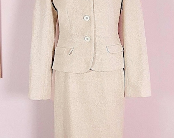 Conjunto de traje y chaqueta color crema Laura Ashley vintage de los años 90, talla 10