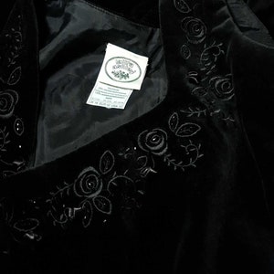 1990S Vintage Laura Ashley Black Velvet Embroidered Dress Size 12/14 image 10